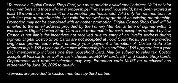 Digital Costco Shop Card Disclaimer | Terms & Conditions Apply - See Website for Details