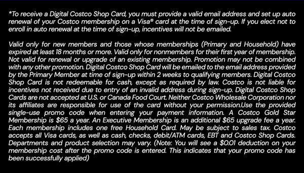 Digital Costco Shop Card Disclaimer | Terms & Conditions Apply - See Website For Details