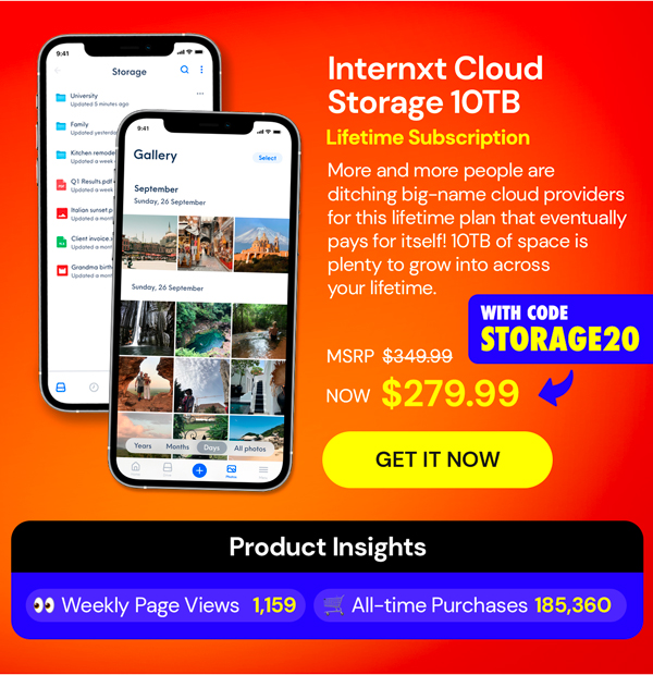 Internxt Cloud Storage Lifetime Subscription: 10TB Plan