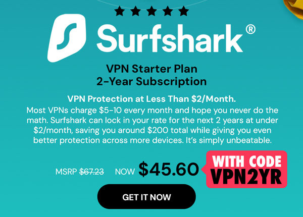 SurfShark VPN Starter Plan: 2-Yr Subscription