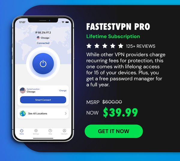 FastestVPN PRO: Lifetime Subscription (15 Devices)
