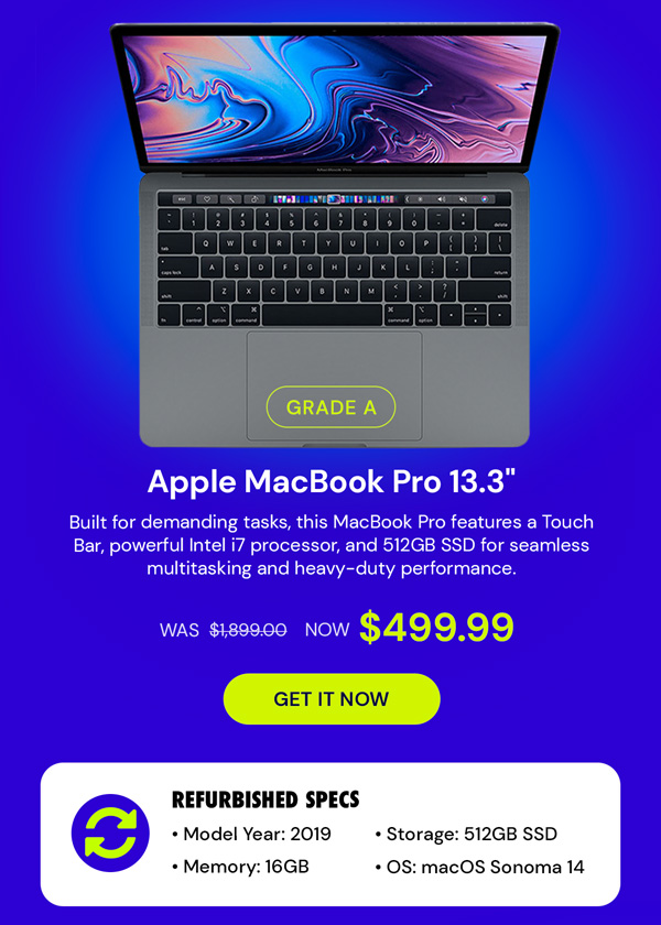 Apple MacBook Pro 13.3" (2019) Touch Bar i7 2.8GHz 16GB RAM 512GB SSD - Space Gray (Refurbished)