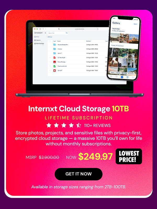 Internxt Cloud Storage Lifetime Subscription: 10TB Plan