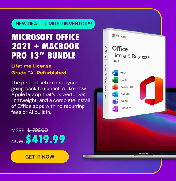 Microsoft Office Home & Business for Mac 2021 Lifetime License + MacBook Pro 13” (2020)