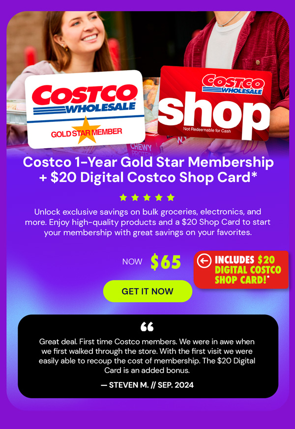 Costco 1-Year Gold Star Membership + $20 Digital Costco Shop Card