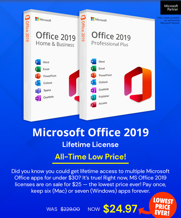 Microsoft Office 2019 for Windows or Mac: Lifetime License