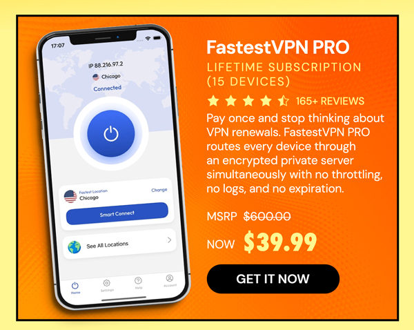 FastestVPN PRO: Lifetime Subscription (15 Devices)