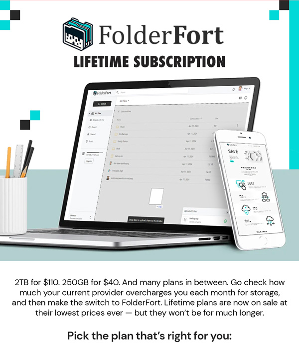 FolderFort 1TB Cloud Storage Pro Plan: Lifetime Subscription