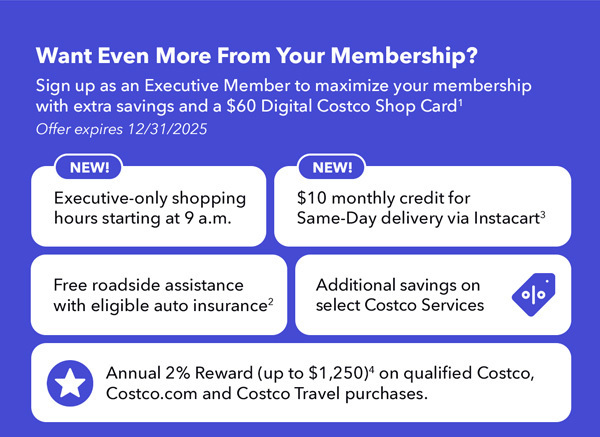 Costco 1-Year Executive Gold Star Membership + $60 Digital Costco Shop Card