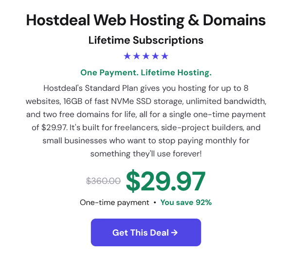 Hostdeal Web Hosting & Domains Lifetime Subscriptions