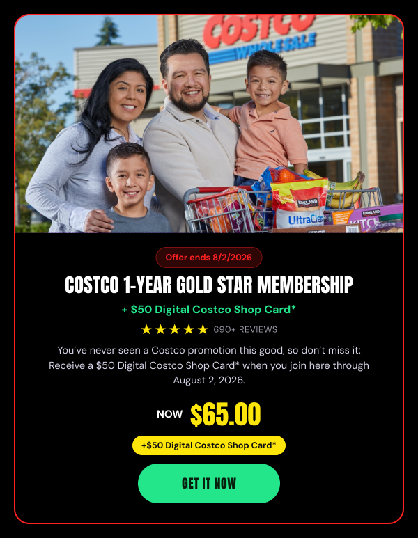 Costco 1-Year Gold Star Membership + $50 Digital Costco Shop Card