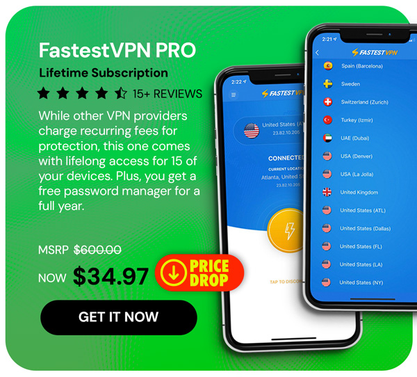 FastestVPN PRO: Lifetime Subscription (15 Devices)
