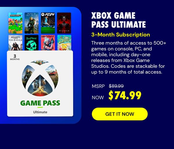 Xbox Game Pass Ultimate: 3-Month Subscription - USA - Digital Code - Stackable - Final Sale