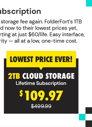 FolderFort 2TB Cloud Storage Pro Plan: Lifetime Subscription