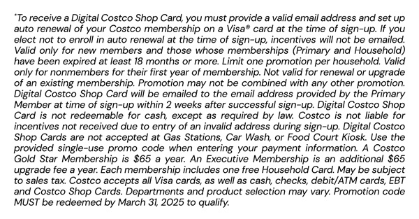 Digital Costco Shop Card Disclaimer | Terms & Conditions Apply - See Website for Details