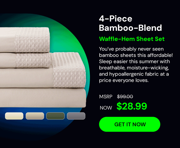 4 Piece Bamboo Blend Waffle Hem Sheet Set Queen (Ivory)