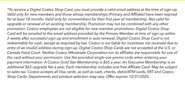 Digital Costco Shop Card Disclaimer | Terms and Conditions Apply - See Website for Details