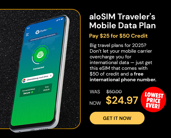 aloSIM Traveler's Mobile Data Plan: Pay $25 for $50 Credit