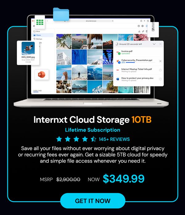 Internxt Cloud Storage: Lifetime Subscription (10TB Plan)