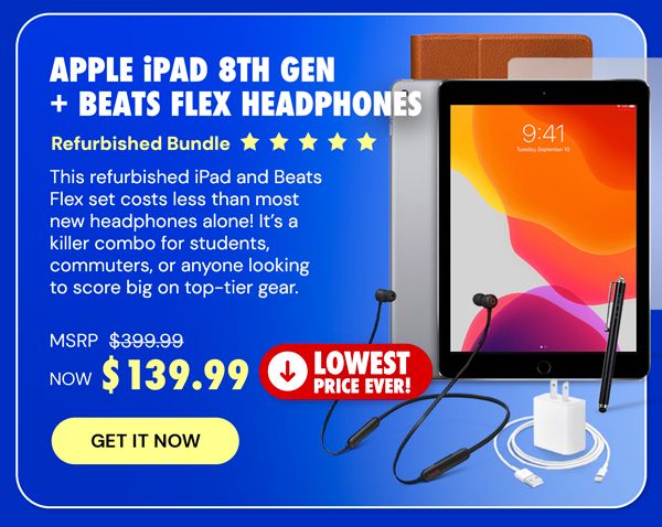Apple iPad 8th Gen (2020) 32GB WiFi Space Gray (Refurbished) with Beats Flex Headphones Bundle