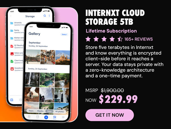 Internxt Cloud Storage: Lifetime Subscription (5TB Plan)