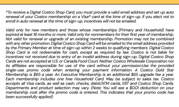 Digital Costco Shop Card Disclaimer | Terms & Conditions Apply - See Website for Details