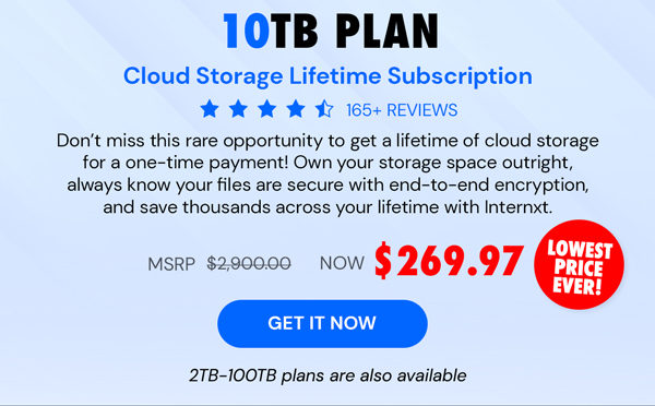 Internxt Cloud Storage Lifetime Subscription: 10TB Plan