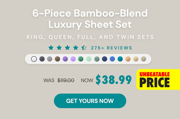 6-Piece Bamboo-Blend Comfort Luxury Sheet Set in Your Choice of Size and Color