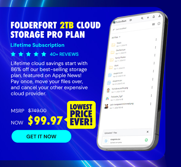 FolderFort 2TB Cloud Storage Pro Plan: Lifetime Subscription