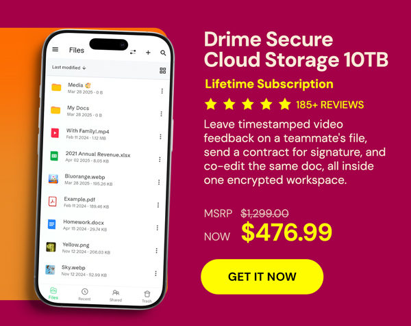 Drime Secure Cloud Storage: Lifetime Subscription (Advanced++ Plan/10TB)