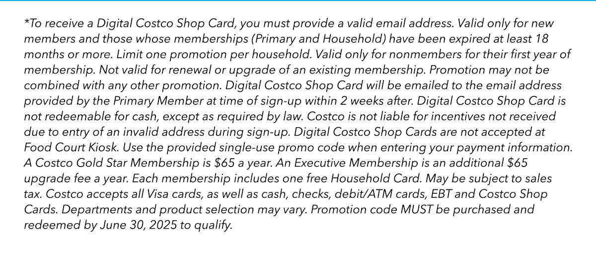 Digital Costco Shop Card Disclaimer | Terms & Conditions Apply - See Website for Details