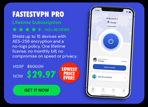 FastestVPN PRO: Lifetime Subscription (15 Devices)