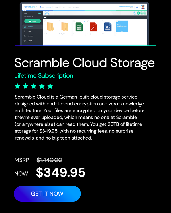 Scramble Cloud Storage Lifetime Subscription (20TB)