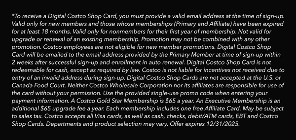 Digital Costco Shop Card Disclaimer | Terms and Conditions Apply - See Website for Details