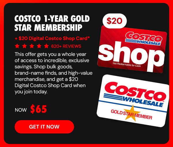 Costco 1-Year Gold Star Membership + $20 Digital Costco Shop Card