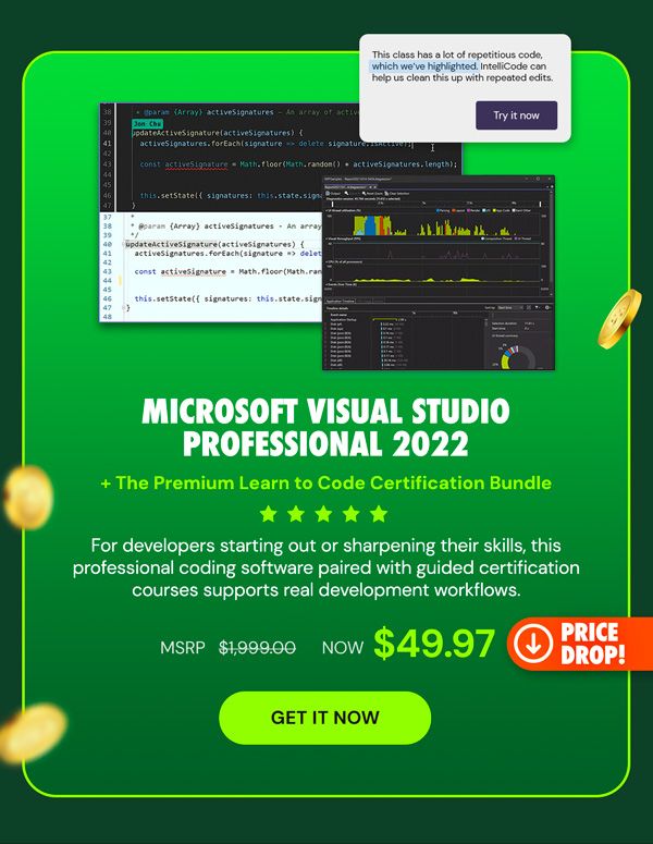 Microsoft Visual Studio Professional 2022 + The Premium Learn to Code Certification Bundle