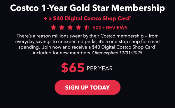 Costco 1-Year Gold Star Membership + $40 Digital Costco Shop Card