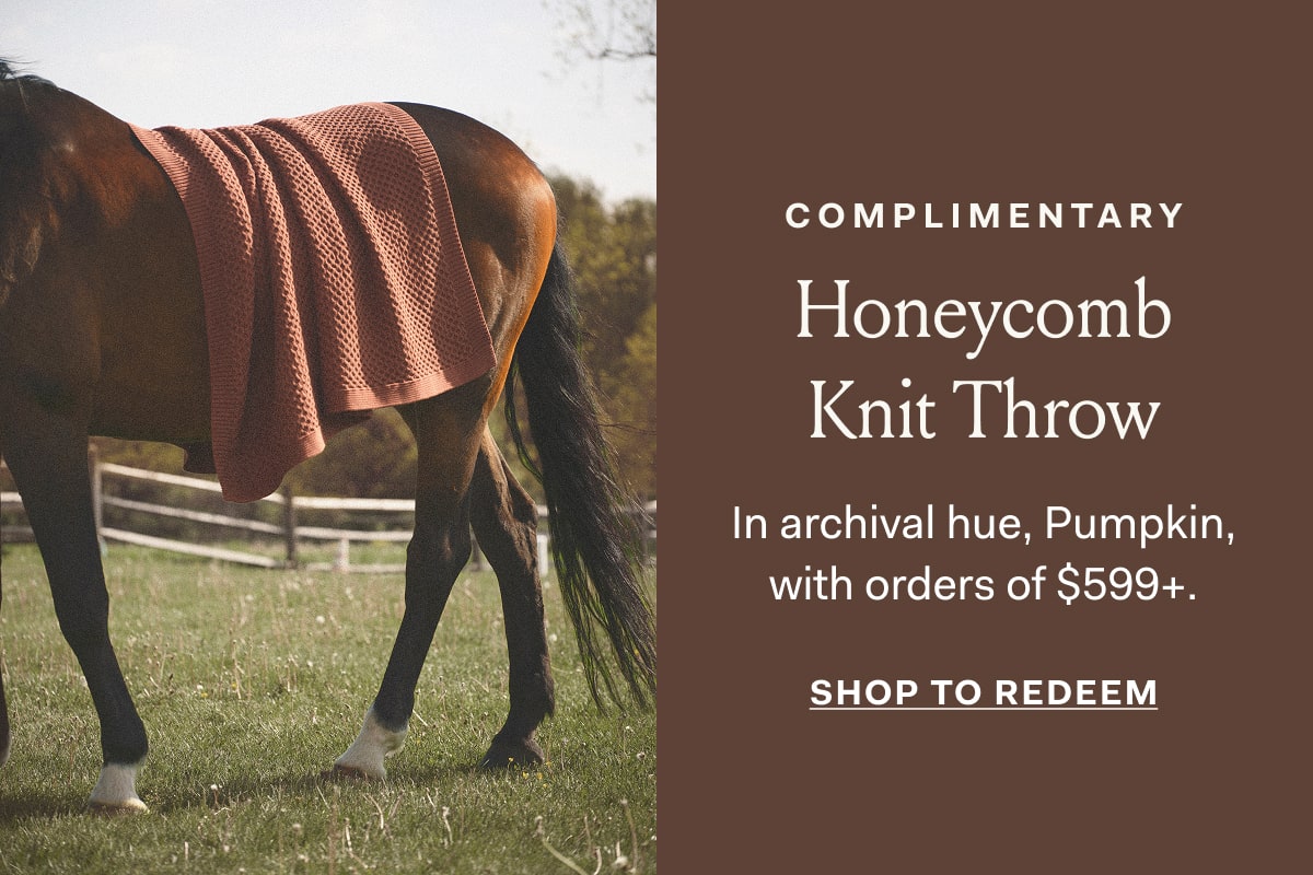 COMPLIMENTARY Honeycomb Knit Throw In archival hue, Pumpkin, with orders of $599+. SHOP TO REDEEM 