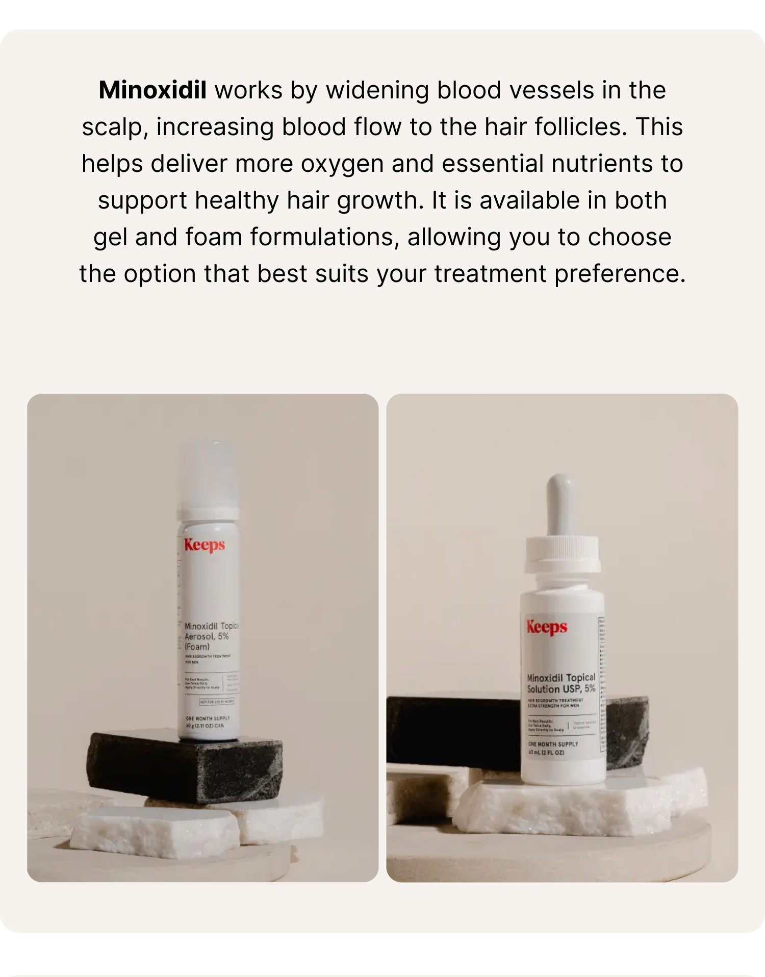 Minoxidil works by widening blood vessels in the scalp, increasing blood flow to the hair follicles. 