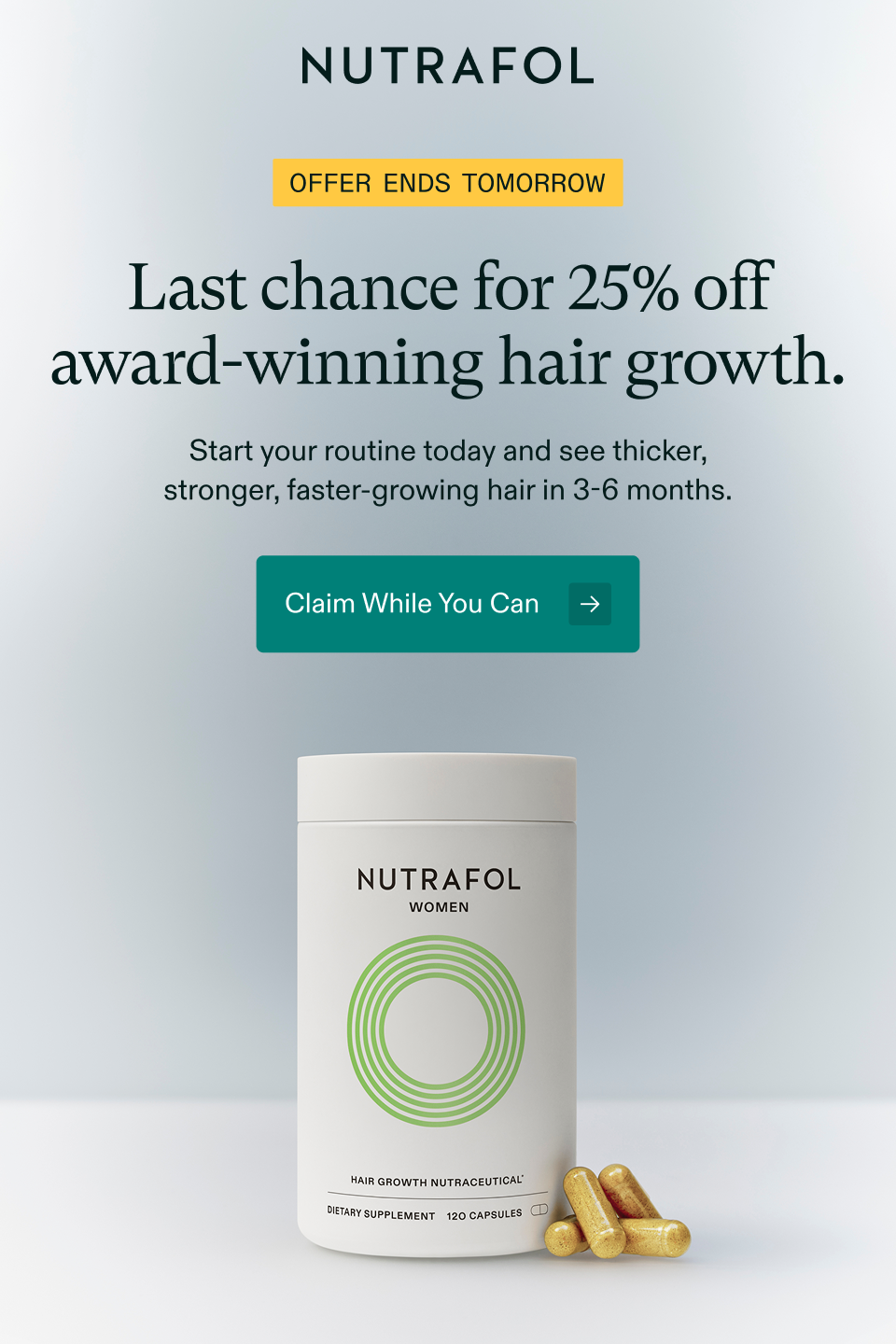 OFFER ENDS TOMORROW ✈︎ Last chance for 25% off award-winning hair growth. Start your routine today and see thicker, stronger, faster-growing hair in 3-6 months. Claim While You Can → 