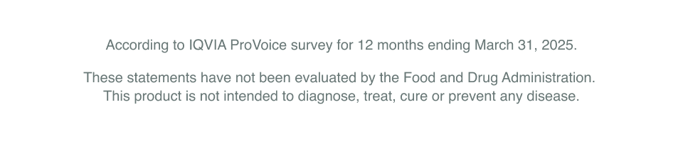  According to IQVIA ProVoice survey for 12 months ending March 31, 2025. These statements have not been evaluated by the Food and Drug Administration.  This product is not intended to diagnose, treat, cure or prevent any disease. 