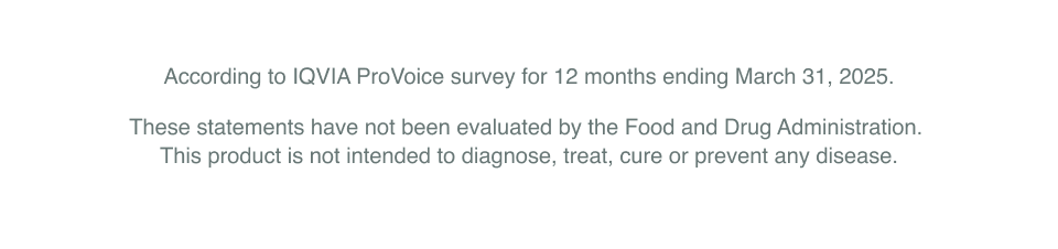 According to IQVIA ProVoice survey for 12 months ending March 31, 2025. These statements have not been evaluated by the Food and Drug Administration.  This product is not intended to diagnose, treat, cure or prevent any disease.