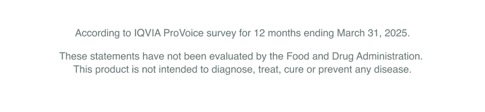 *Based on non-subscription purchasers within the last 12 months and active subscribers as of January 2025. According to IQVIA ProVoice survey for 12 months ending March 31, 2025. These statements have not been evaluated by the Food and Drug Administration. This product is not intended to diagnose, treat, cure or prevent any disease.