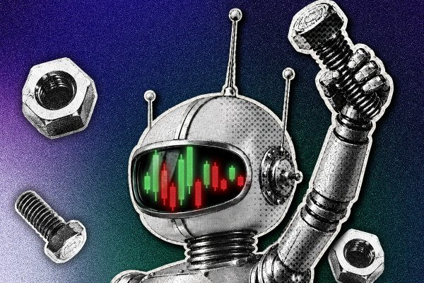 Mechanical robot with candlestick chart