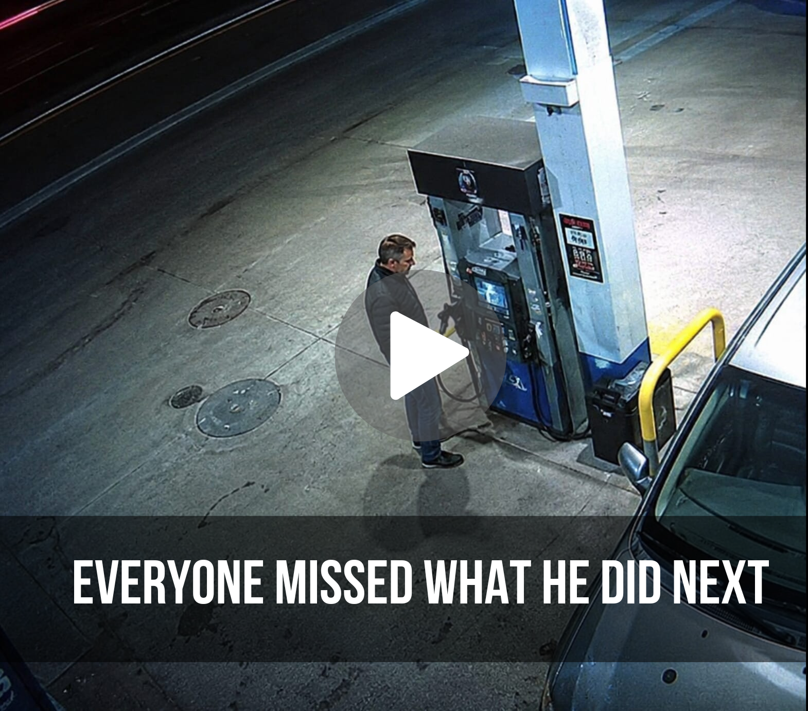Man pumps gas at station at night