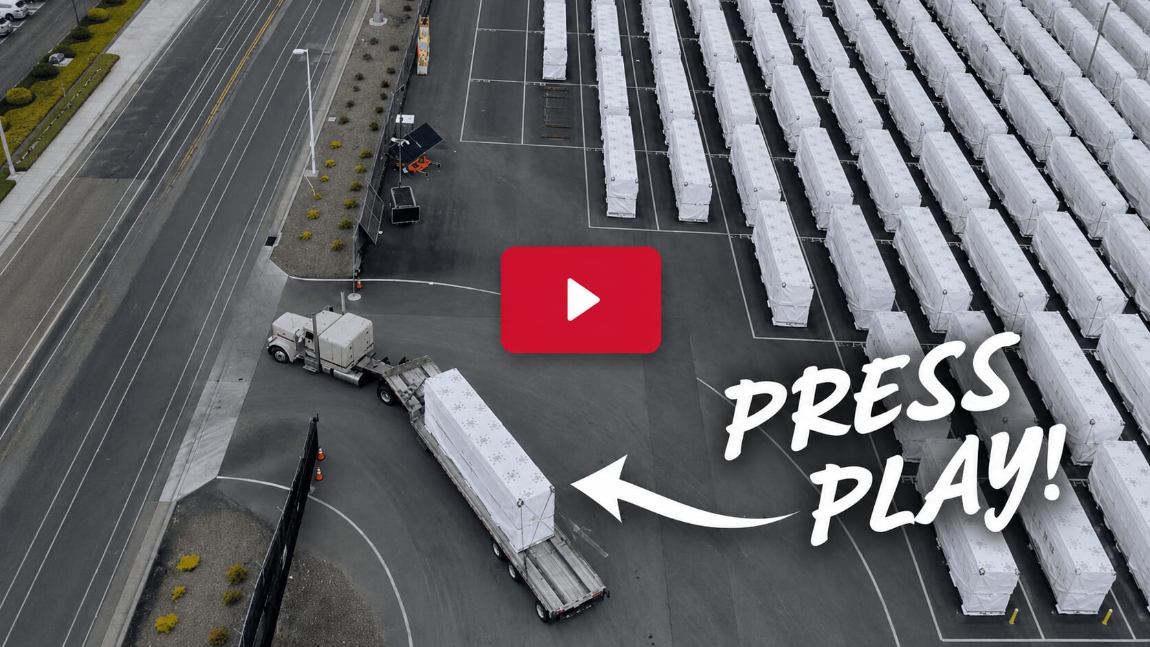Aerial view of truck transporting wrapped cargo