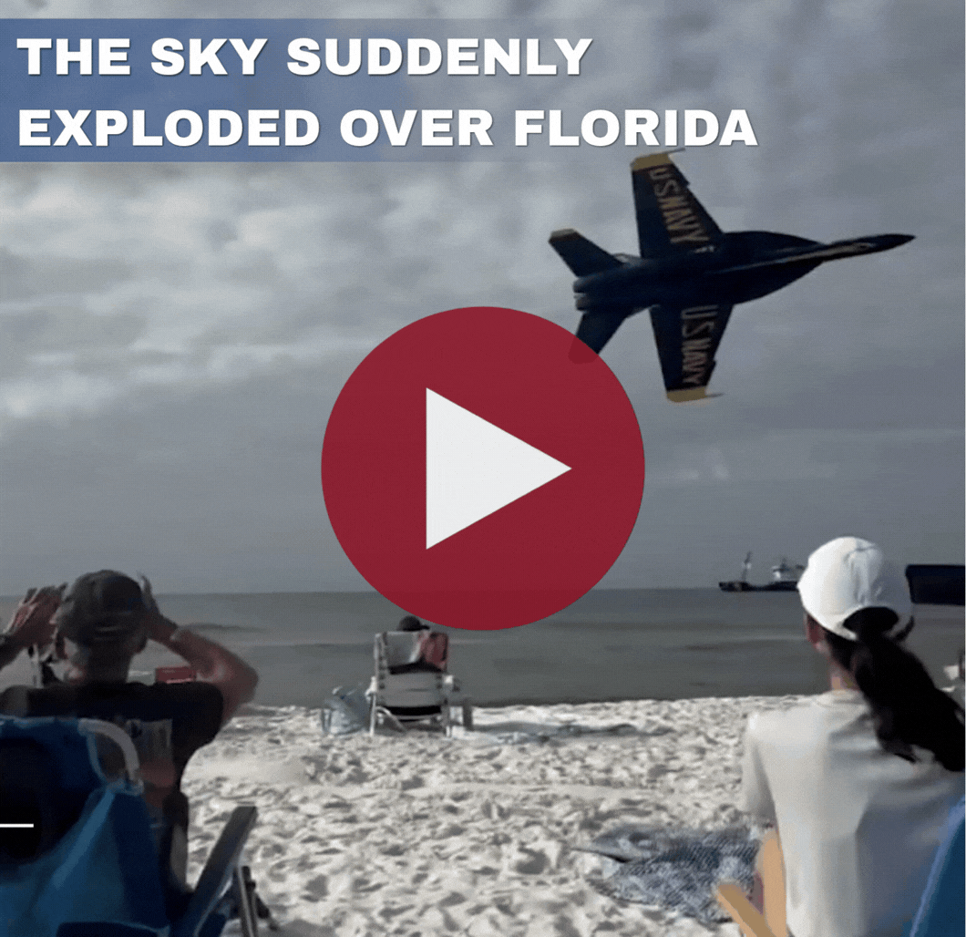 Blue Angels jet flying low over beach