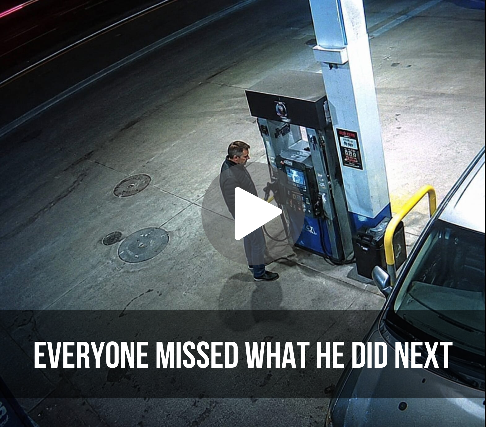 Man pumps gas at station at night