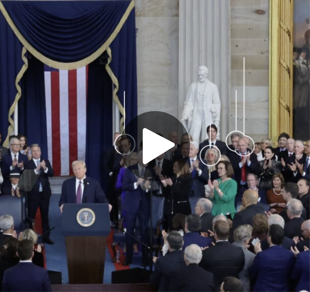 Donald Trump speaks, Biden and Harris clap