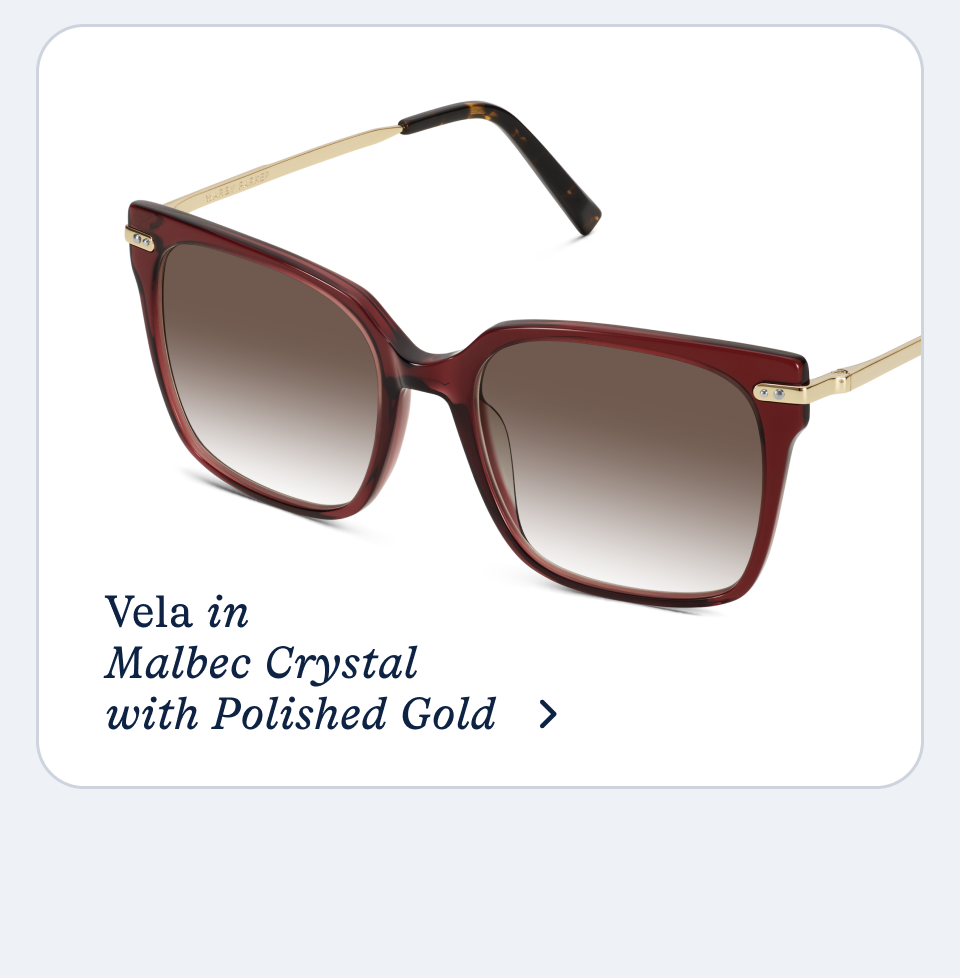 Vela in Malbec Crystal with Polished Gold Vela in Malbec Crystal with Polished Gold